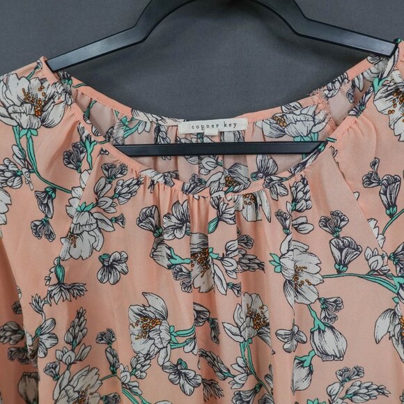 Copper Key Womens Top XS Peach Floral Sheer Coquette Romantic Flowy Timeless - Picture 3 of 13